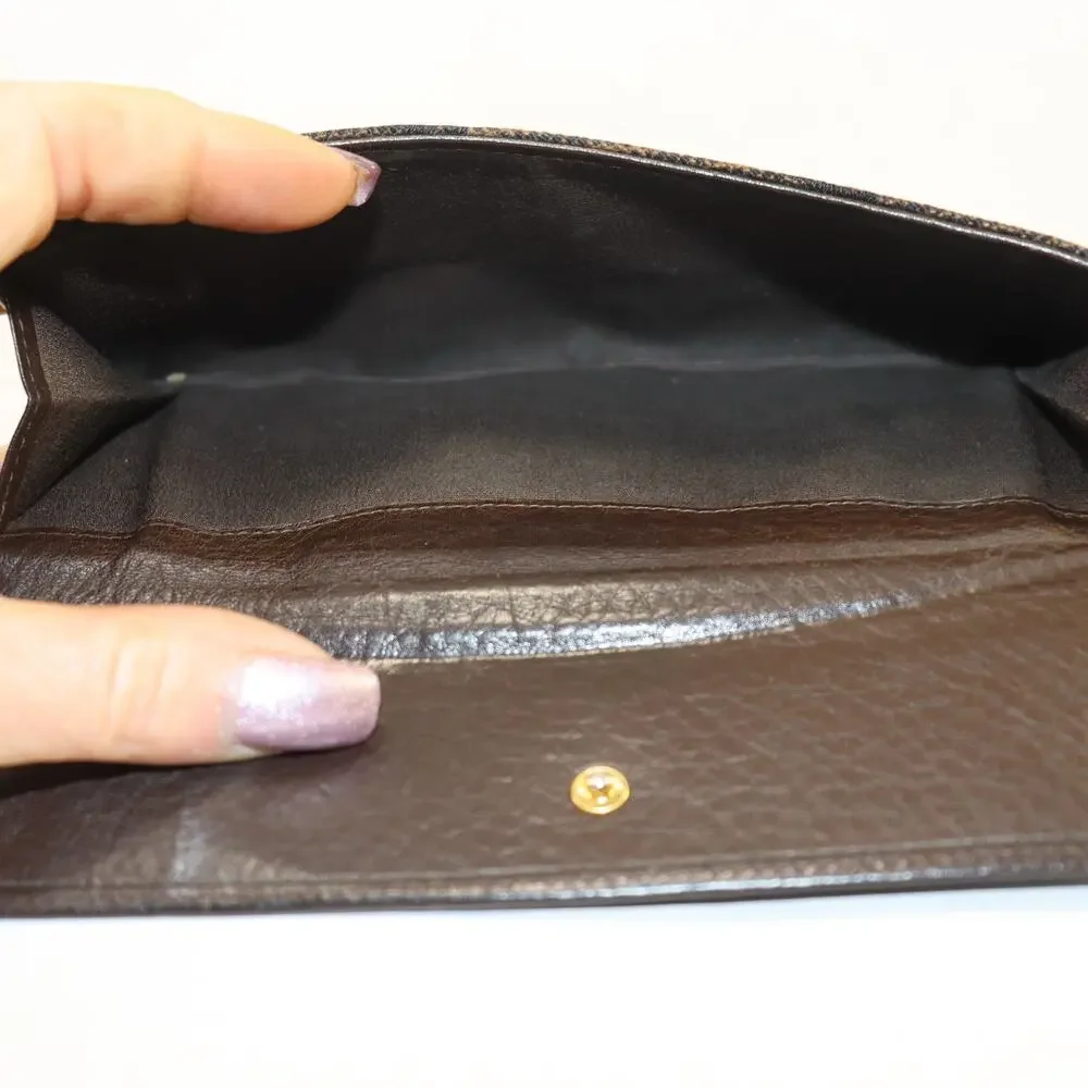 Bvlgari Logo Canvas‎ Trifold Wallet Brown Leather Coin Pouch Italy Authentic